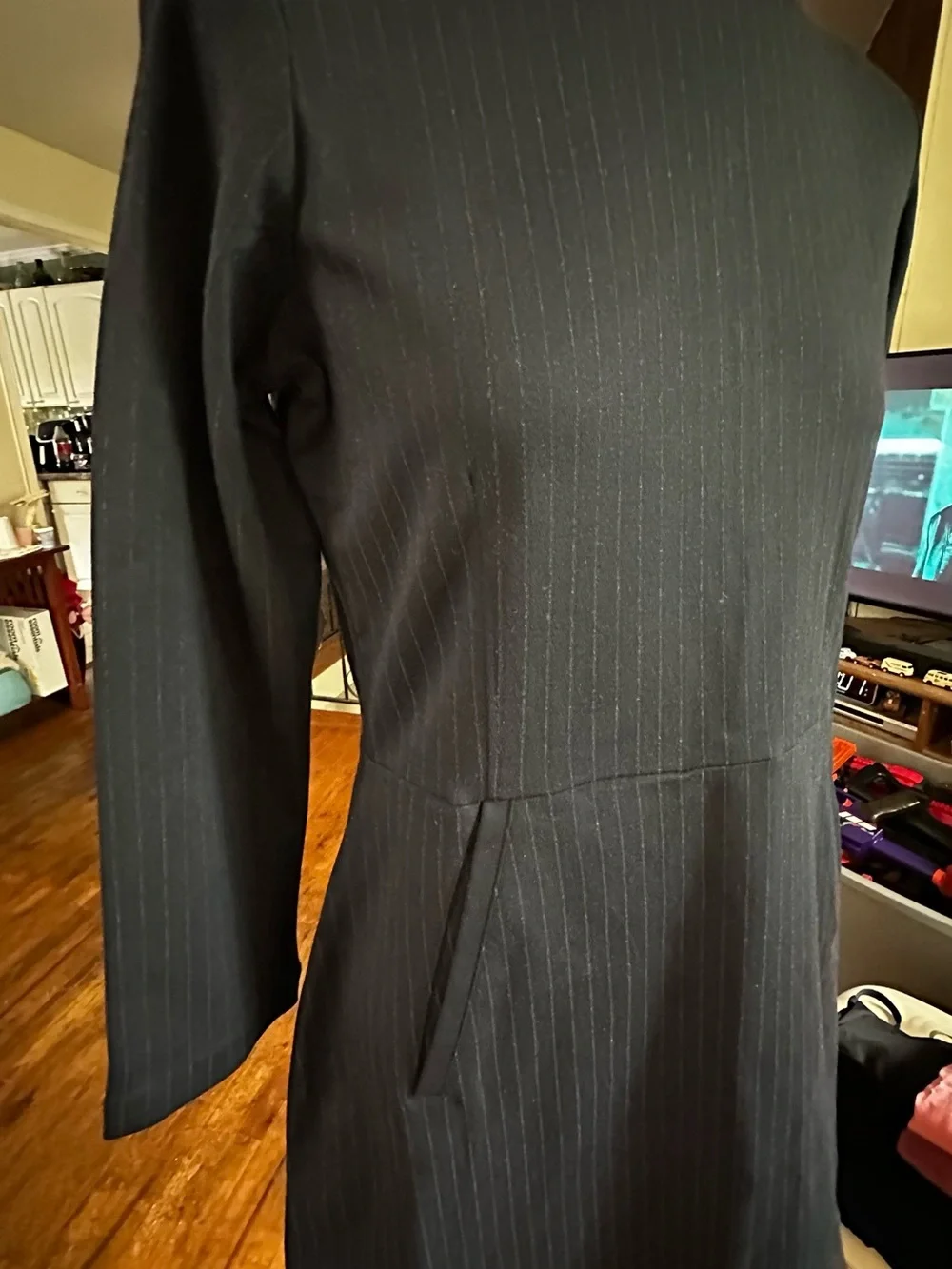 Buffalo David Bitton Black Pinstripe Long Sleeve Sheath Dress - Picture 2 of 6